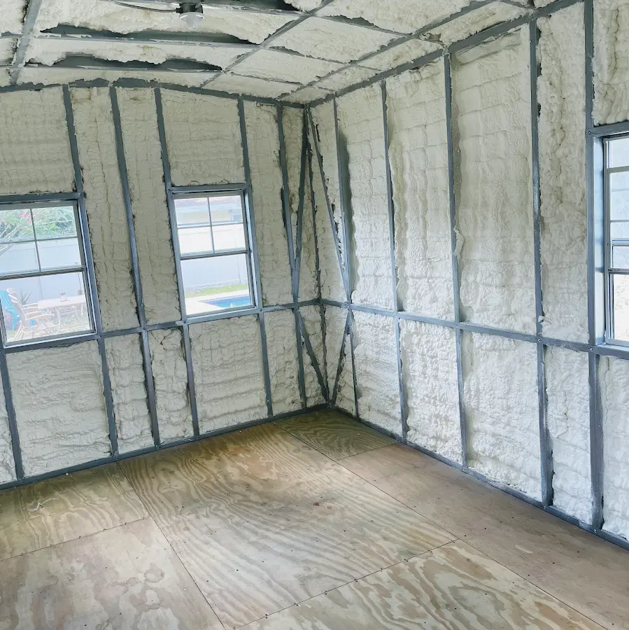 Closed-cell spray foam insulation applied to wall cavities in a residential project in Ponchatoula